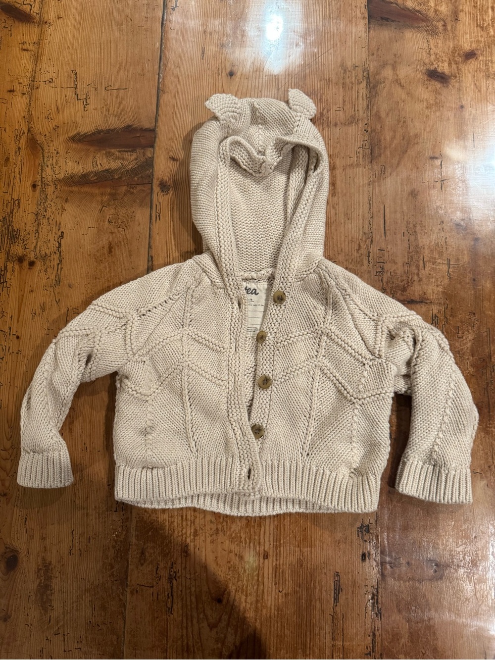 Tea Collection Cream Knit Hooded Cardigan with Button Front